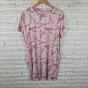 Joyspun Womens Nightgown Womens L XL Pajama Top Lobsters All Over Pink NOV101E